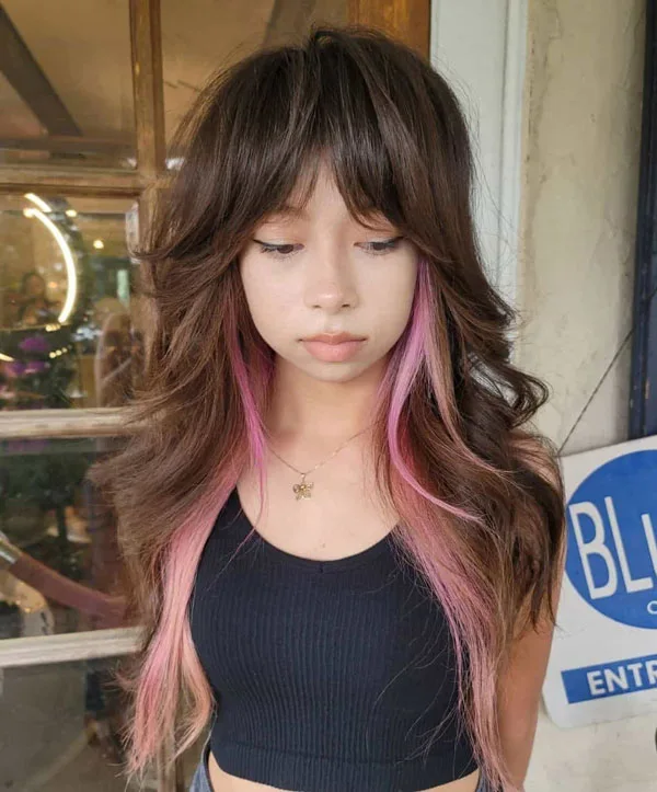 Wolf Haircut with Pink Highlights