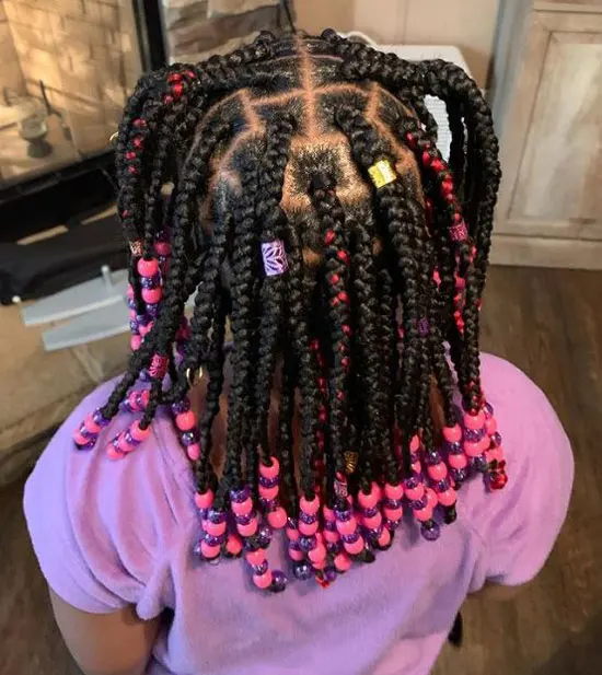 Double Pony Box Braids with pink and purple