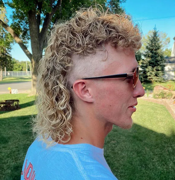 Blonde Curly Mullet with Bald Fade