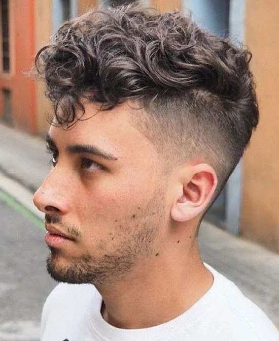 Curly Top With Mid Shadow Fade For Dense Hair