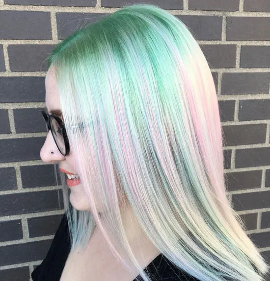 Pastel Pink and Green Straight Cut Middle-part