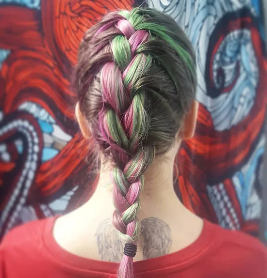 Pink and Green Braided Ponytail