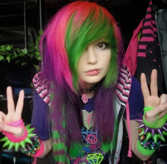Pink and Green Emo Fringe