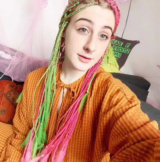 Pink and Green Knotless Braids