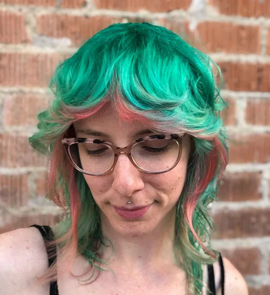 Pink and Green Shaggy Mullet