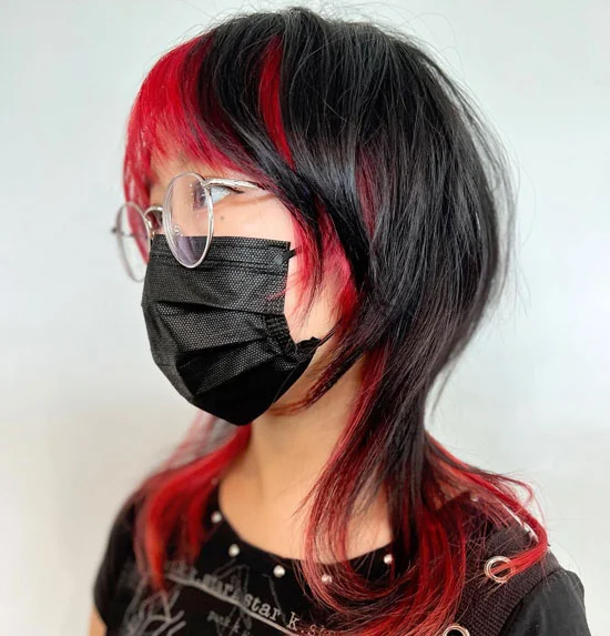 Two-hued Jellyfish Haircut with Red Streaks