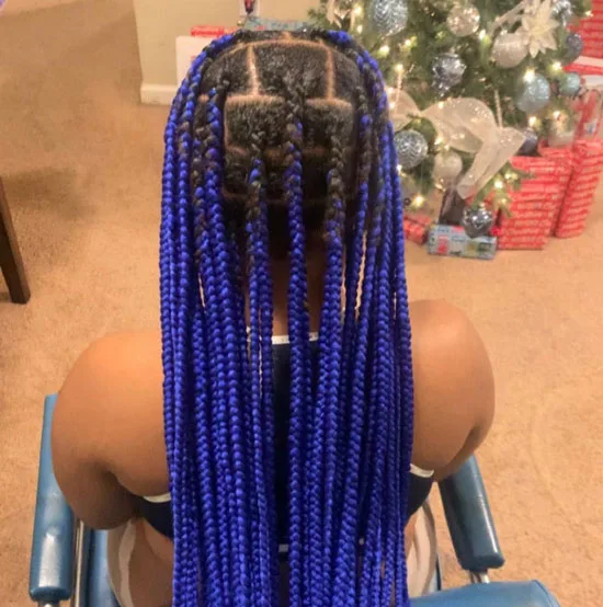 Black and Blue Knee Length Knotless Braids