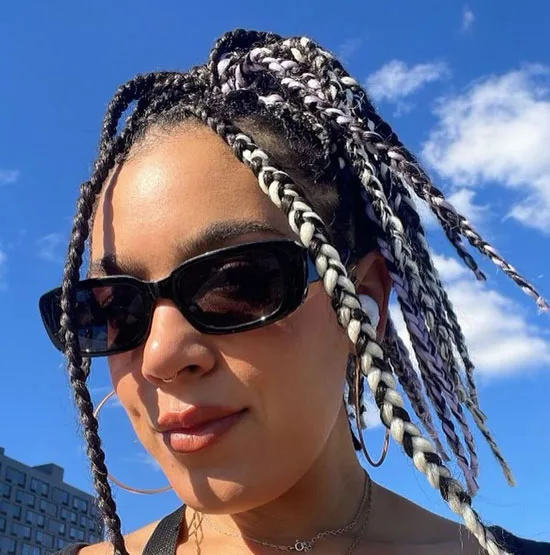 Black and White Medium Knotless Braids into an Updo