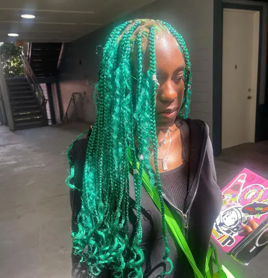 Green Half Curly Half Knotless Braids