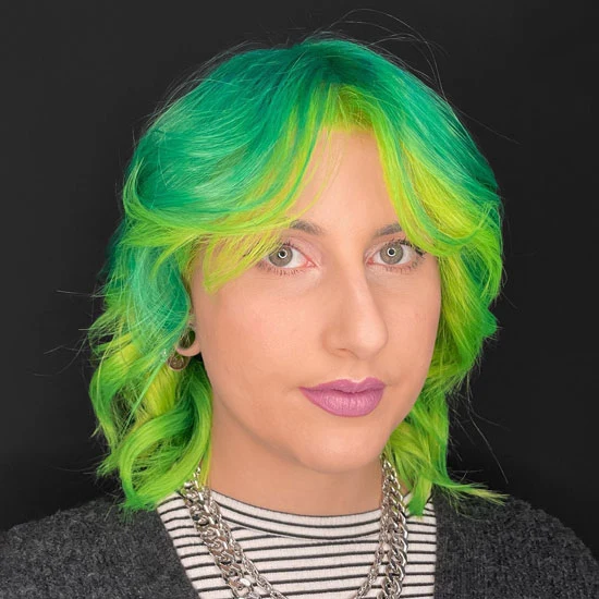 Green Wolf Cut with Bangs