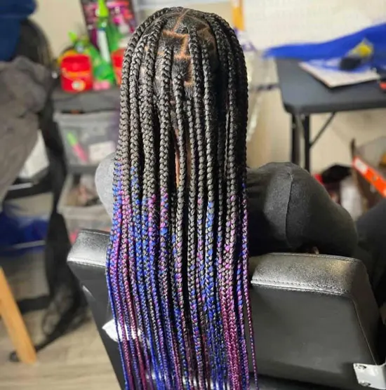 Multocolored Knotless Braids into a Jumbo Bun