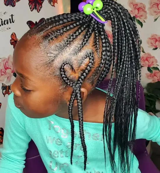 Ponytailed Box Braids with Heart