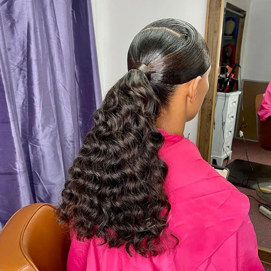 Side Parted Braided Weave