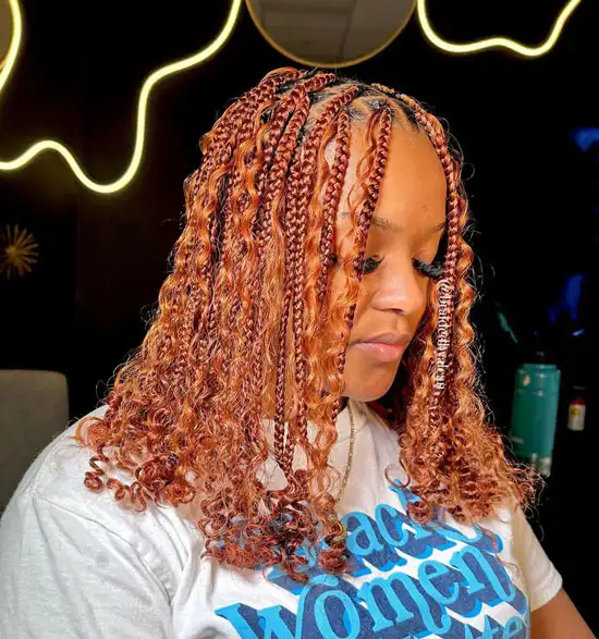 Compact Bohemian Knotless Braids With Ginger Dye