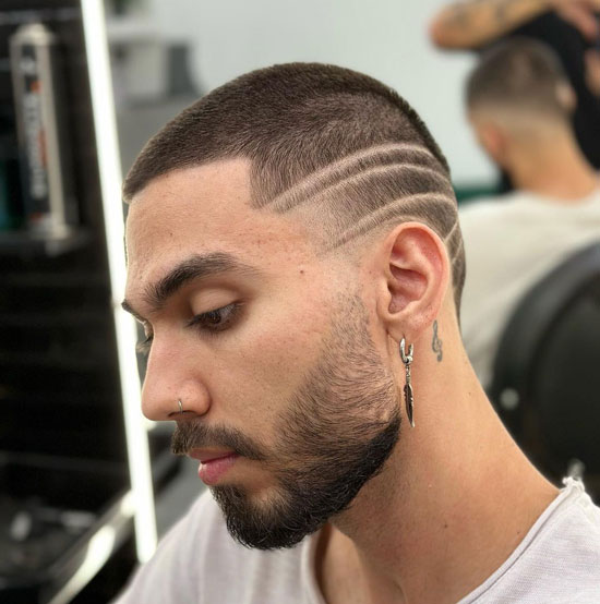 Designed Buzz Cut With Faded Beard