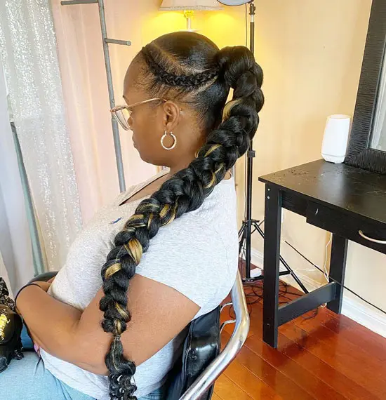 Cornrow-stitch Ponytail Braid with Frosted Ends