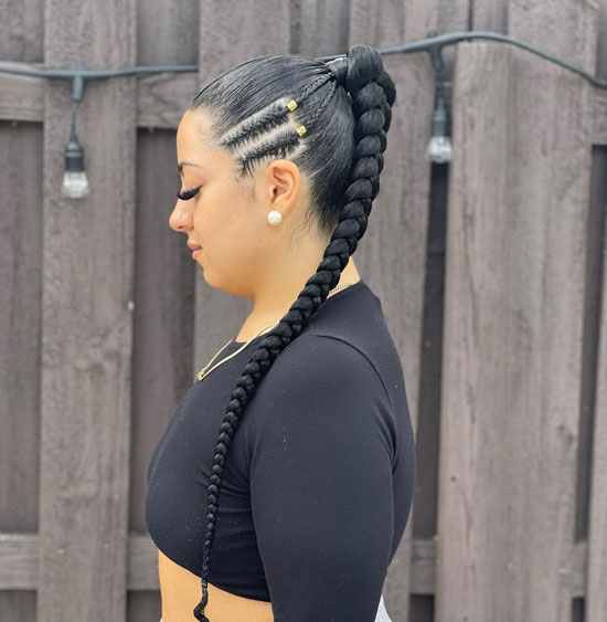 Jumbo Braided Ponytail With Temple Beads